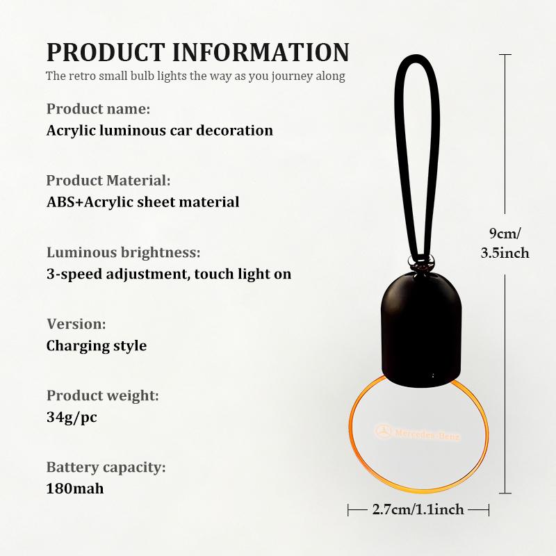 For Benz Car Rearview Mirror Decor Acrylic Retro Light Atmosphere Light Interior Decoration CLS SLK Sport ML C200 C260 C300 W205  w5