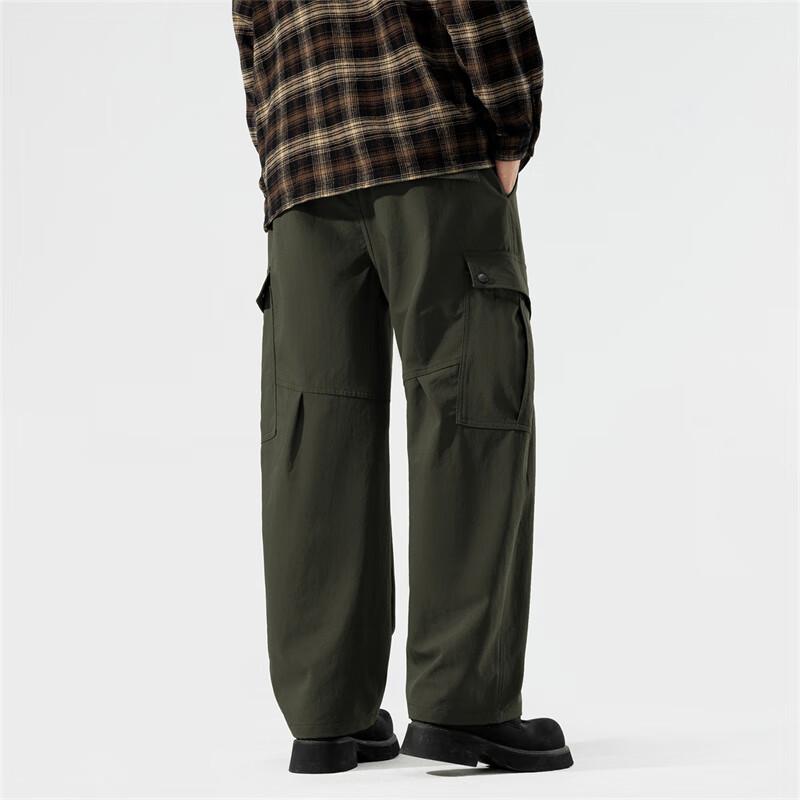 Wassup Sohot Men's Casual Straight Wide-Leg Cargo Pants