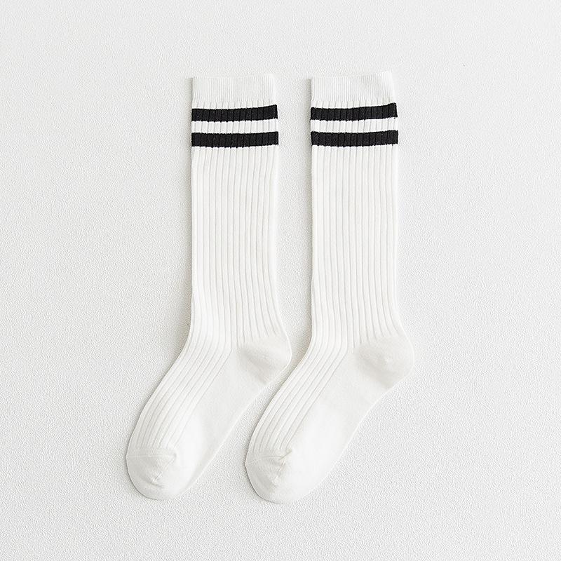 College Style Striped Women Socks Solid Black White Long Sock for Women Japanese Cute Vintage Stockings