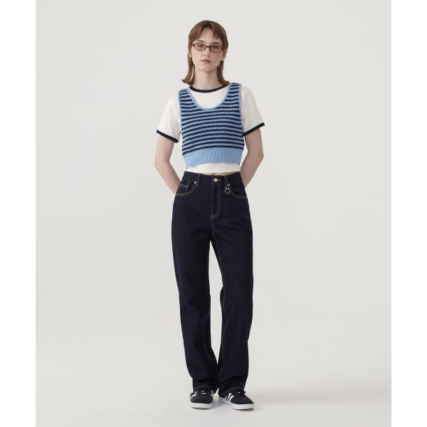 Covernat U-Neck Striped Slim Fit Short Vest Women tops Navy-Blue CO2501KT77NA