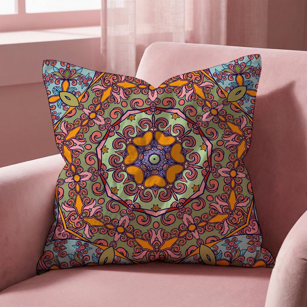 Чехол на подушку с цветочным узором в стиле Бохо Мандала, Универсальный чехол для дома и автомобиля - Двусторонний, Мягкий и Прочный для Ежедневного Использования