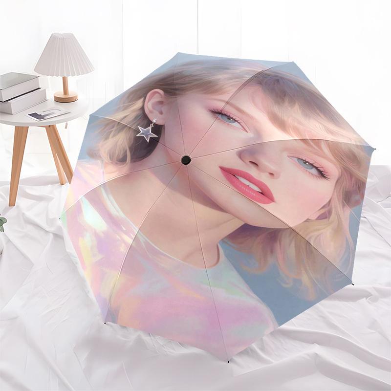 Star Earrings, Holographic Shirt Themed Automatic Opening and Closing Umbrella, Compact Travel Umbrella, Lightweight and Portable, Suitable