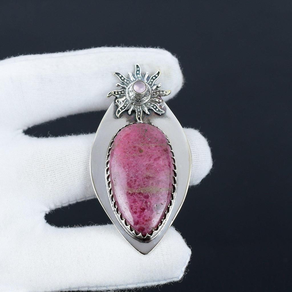 Родонит, розовый халцедон драгоценный камень кулон, натуральный родонит драгоценный камень ручной работы 925 стерлингового серебра кулон для женщин кулон для подарков