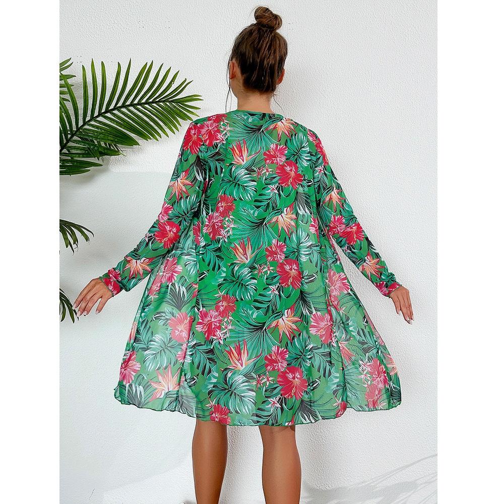 Женские комплекты бикини из трех предметов, шорты с высокой талией, купальники с длинными рукавами и принтом, пляжные бикини feminino