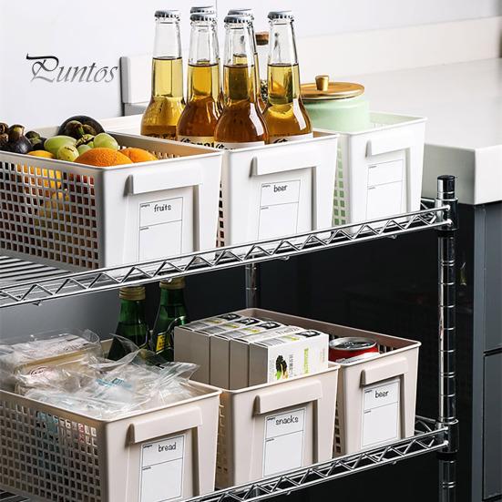 Пластиковая корзина для хранения с этикеткой, многоцелевая корзина для хранения с нескользящей ручкой, вентилируемая, легко моющаяся корзина для хранения косметических канцелярских принадлежностей