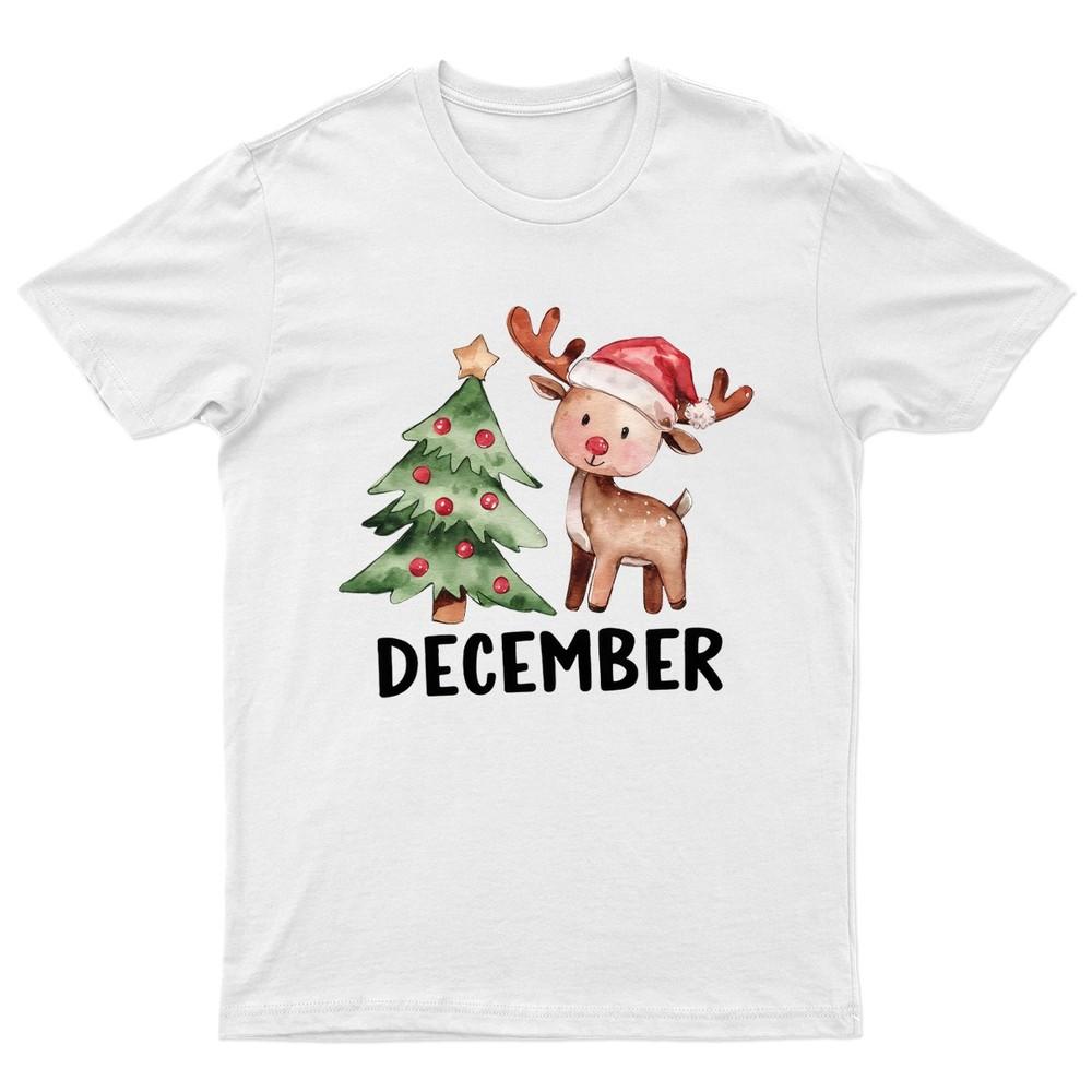 December Reindeer Christmas Tree TShirt Unisex Gift Retro Funny Unisexs