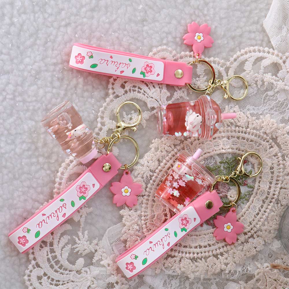 Drink Bottle Moving Liquid Rabbit Milk Tea Cup Keyring Liquid Keychain Key Ring Boba Keychain