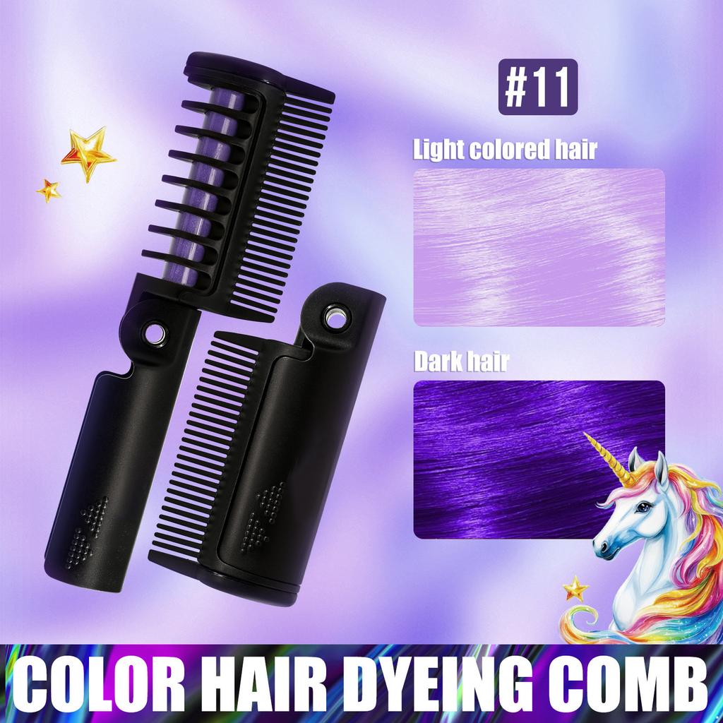 Temporary Hair Color Comb with Foldable Design for Quick Bright Hair Chalk Styling Non Toxic Washable Colorful Hairbrush for Adults Halloween Cosplay
