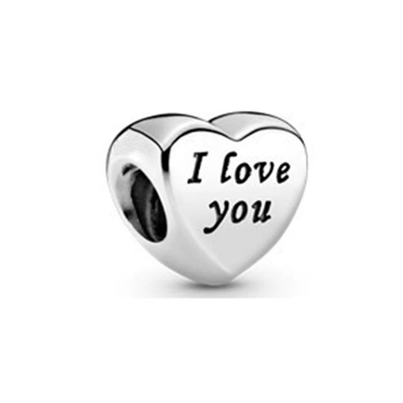 Sparking Diamond Heart Charm Beads Silver Bracelet Necklace DIY Jewelry Gift for Women