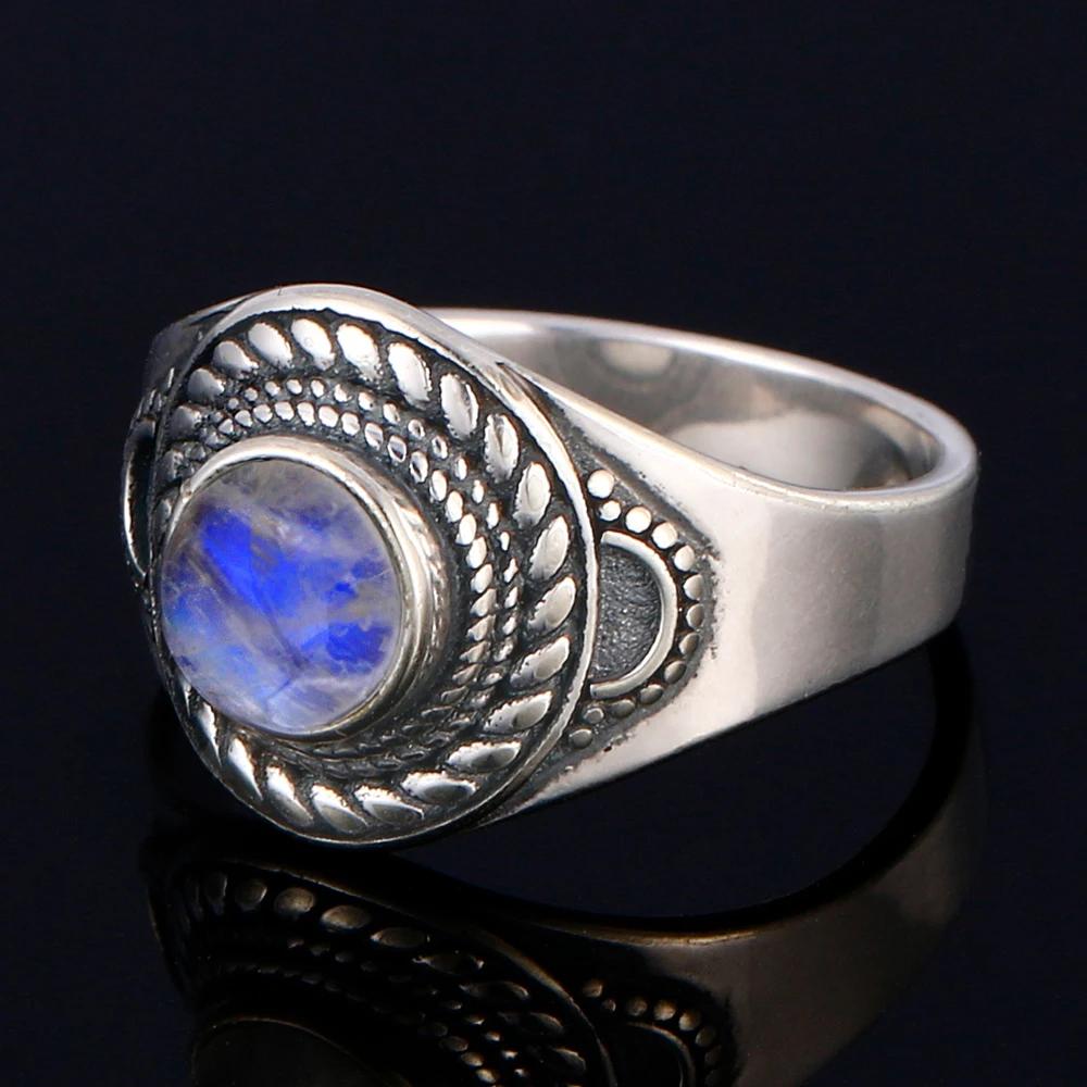 Круглые Овальные Большие Натуральные Лунные Камни Кольца Женские S925 Серебряные Кольца Подарки Винтажные Тонкие Ювелирные Изделия