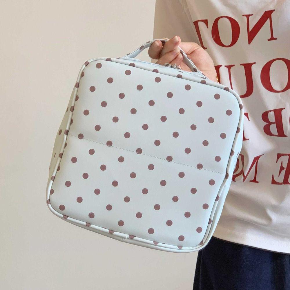 Polka Dot Handheld Makeup Bags Foldable Toiletry Pouch Sweet Style Cosmetics Organizer Travel Use