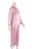 Silk Floral Long Open Top and Bottom Natural Pink 100% Women's Pajamas, Nightwear, Loungewear, Embroidered, Sleeves, Front, Set, Materials, (L)