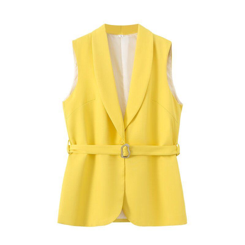 Fashion Style 2024 Summer New Arrival Women's Clothing Elegant All-Matching Sleeveless Stylish Slim Looking Yellow Belt Vest