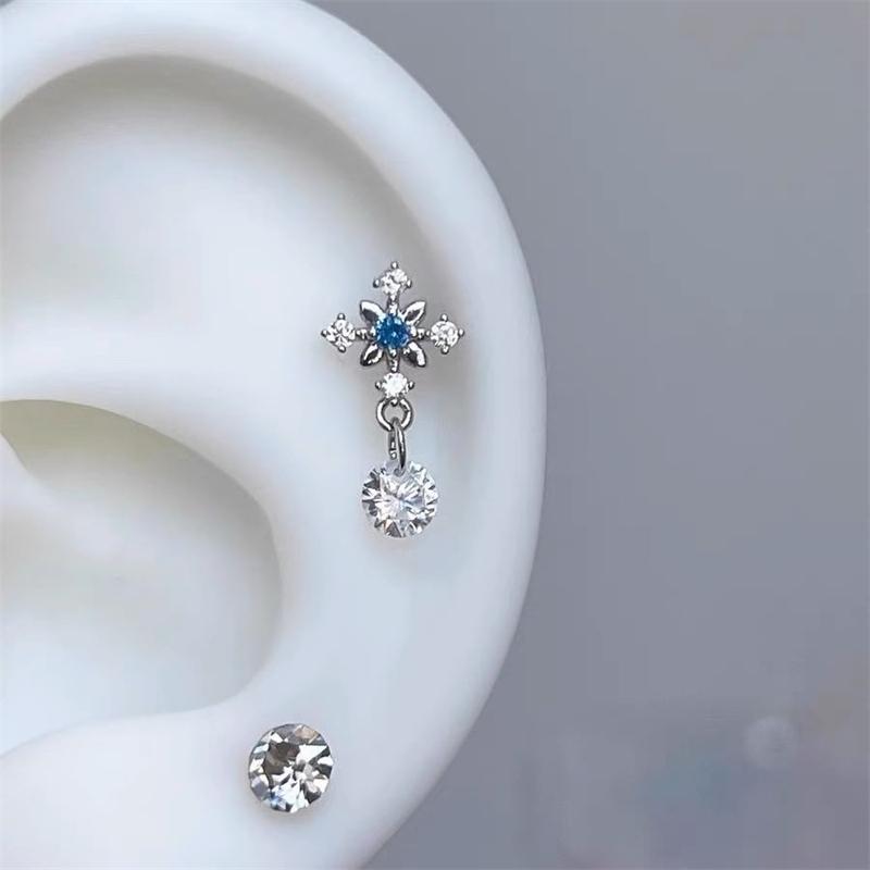 1pcs Quality Shiny Cross Zircon 316L Stainless Steel Ear Bone Nail Silver Earring for Women Cochlear Accessories