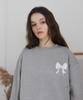 BONIEE [Fleece Lined] Back Ribbon Graphic Oversized Sweatshirt Gray