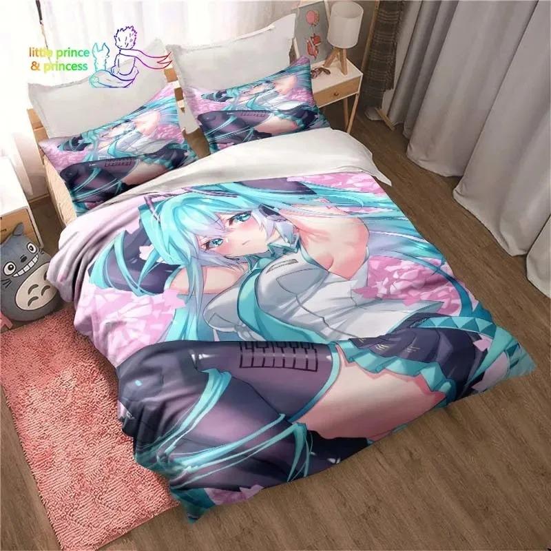 NEW Japanese Anime Hatsune Miku Bedding Set 3D Print Kawaii girls Duvet Cover Set Bed Set Aldult Kid Bedroom Single Twin Full