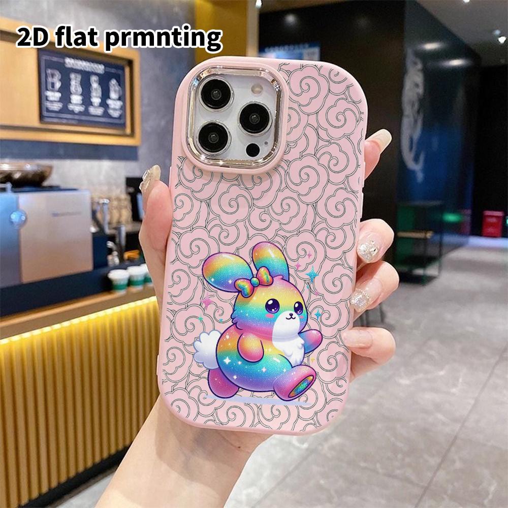 Phone Case: 2D flat design suitable for iPhone 18 17 16 15 14 13 Pro protective case, couple style, glitter rabbit, Christmas and Halloween gift