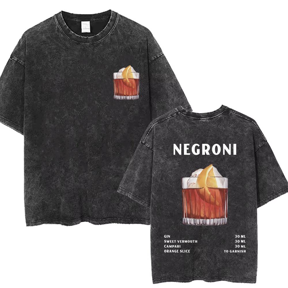 Washed Vintage Negroni Please Cocktail Funny Meme T Shirts Men Women Cotton Oversized Tshirts Male Casual Short Sleeve Tshirt
