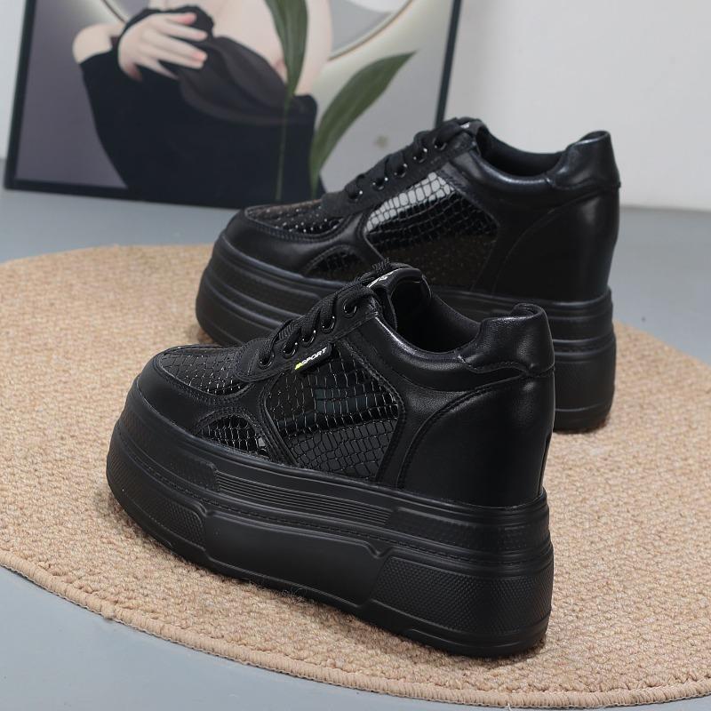 Fashion 11CM Genuine Leather Vulcanize Summer High Brand Comfy Spring Autumn Platform Vulcanize Women Chunky Sneaker Loafer Shoes