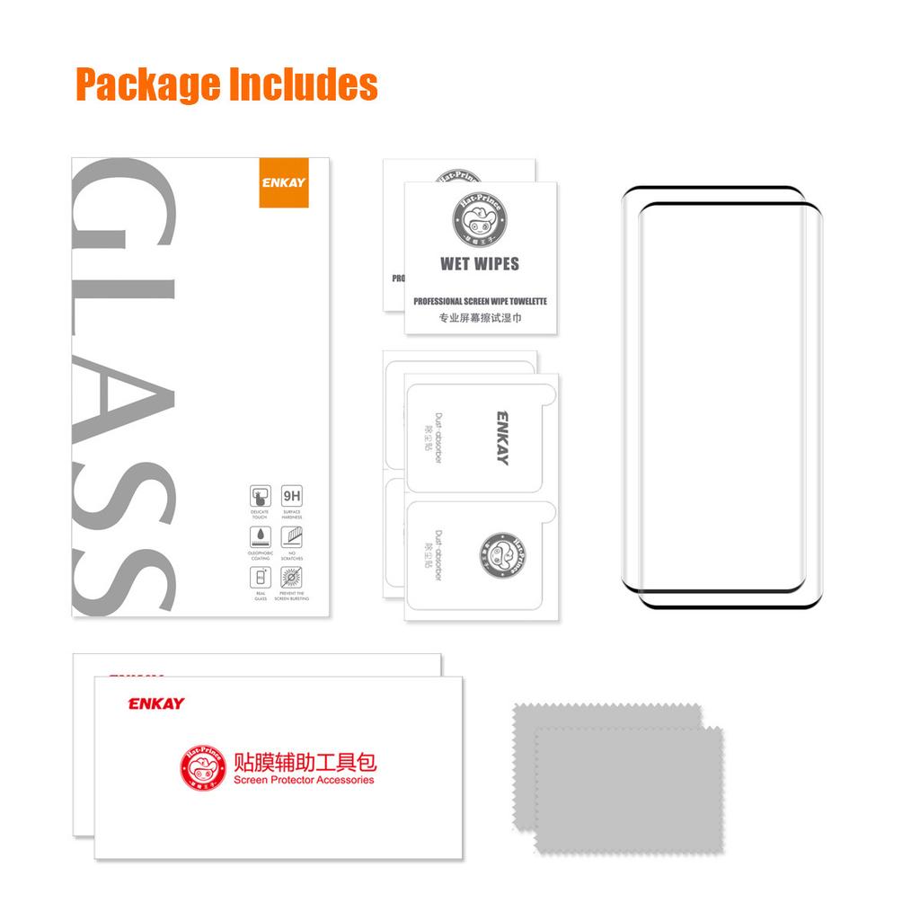 ENKAY HAT PRINCE 2PCS Full Screen Protector for Honor 90,Side Glue 3D Curved Tempered Glass Film