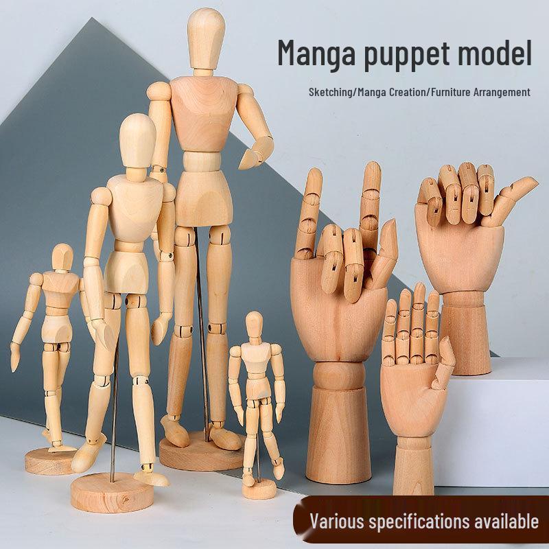 12" Flexible Wooden Mannequin for Art Drawing - Movable Jointed Hand Puppet Model