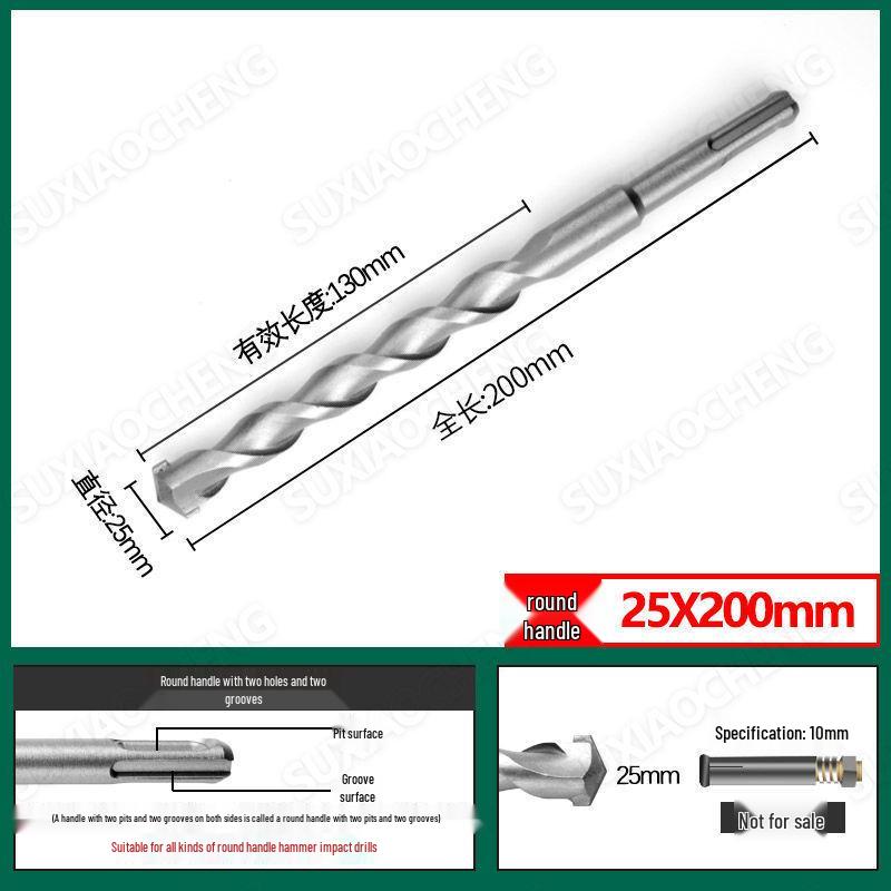 Extended Rotary Hammer Drill Bit Set for Concrete, Stone, and Brick Walls - Alloy, Square & Round Shanks