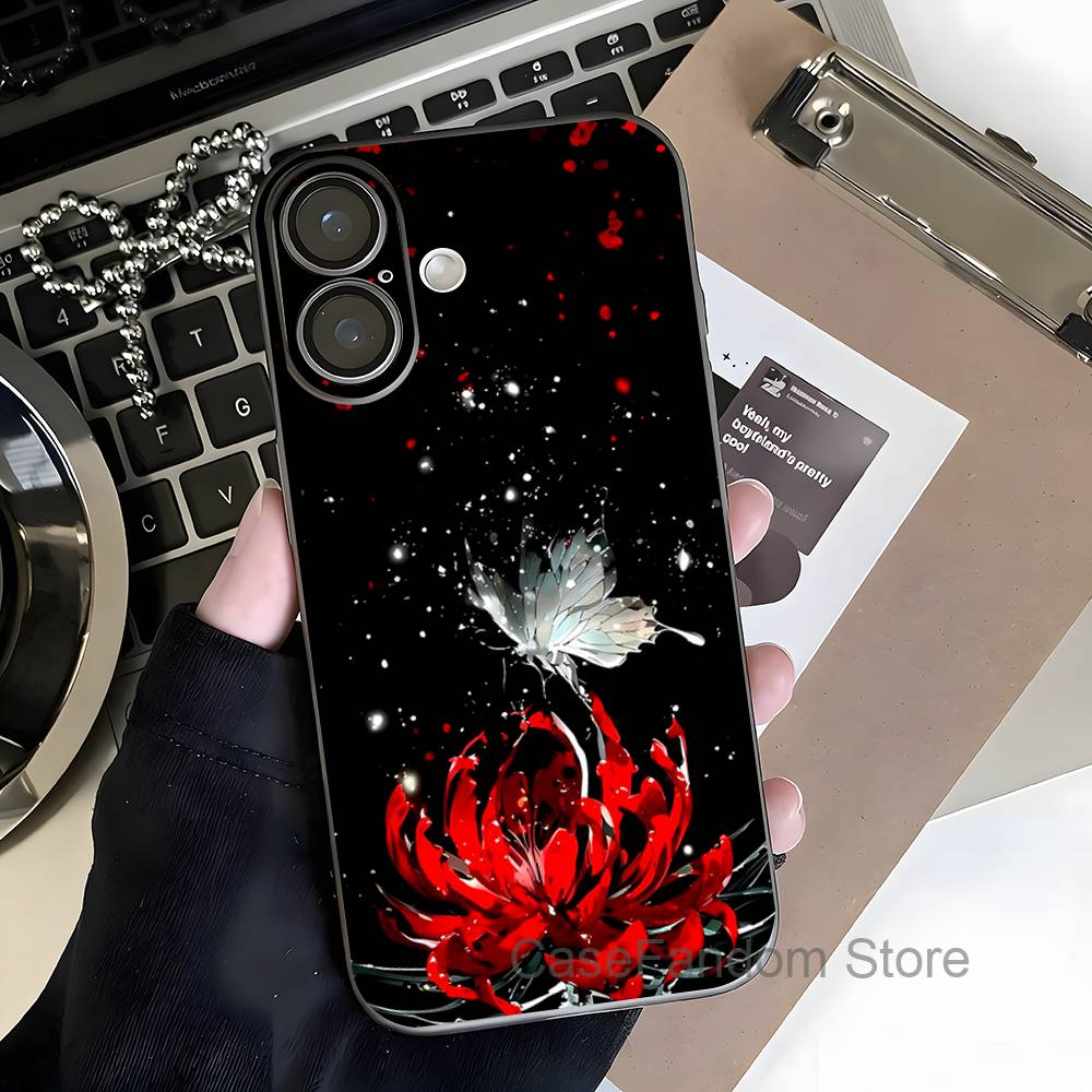 Гуль Алый Паук Лилия Токио Для iPhone 17,16,15,14,13,12,11,Pro,Max,Plus Магнитная Беспроводная Зарядка Прозрачный серый Чехол для Телефона