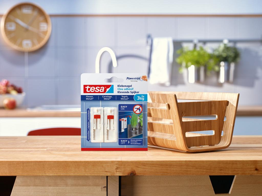 Tesa Gwóźdź Samoprzylepny Haczyk Ścienny Do 3Kg Na Płytki Metal Biały 2Szt