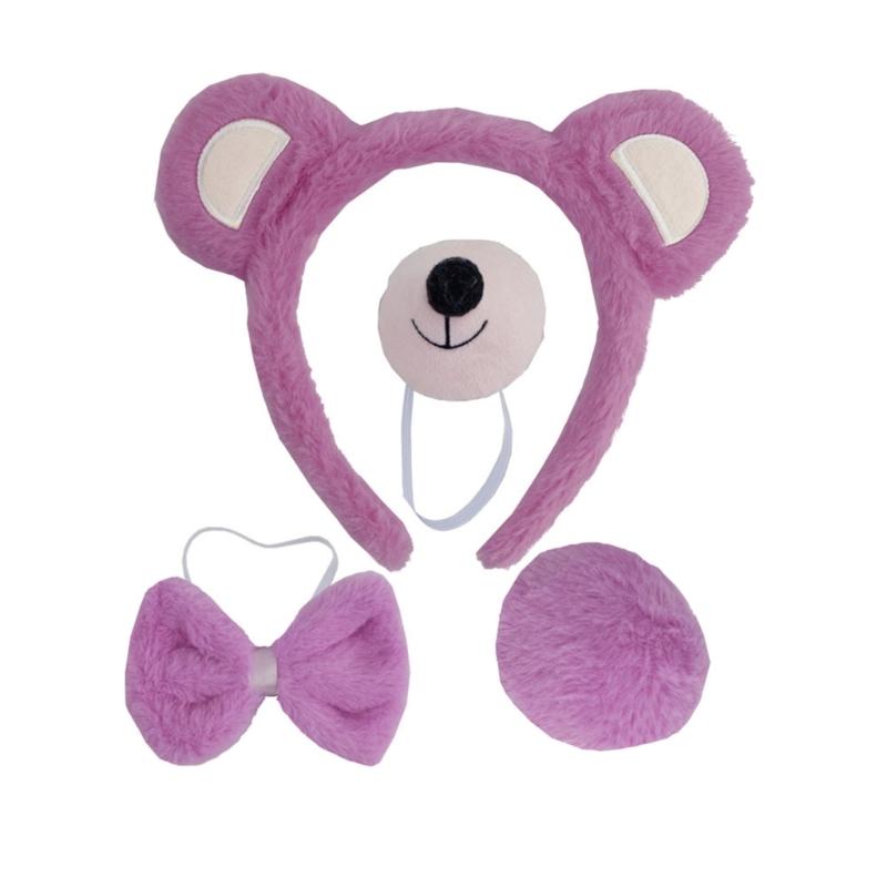 Bear Costume Set Ears Tail Bowtie Nose Tutu Glove Animal Fancy Costume Kit Accessories for Kids Halloween Cosplays Props