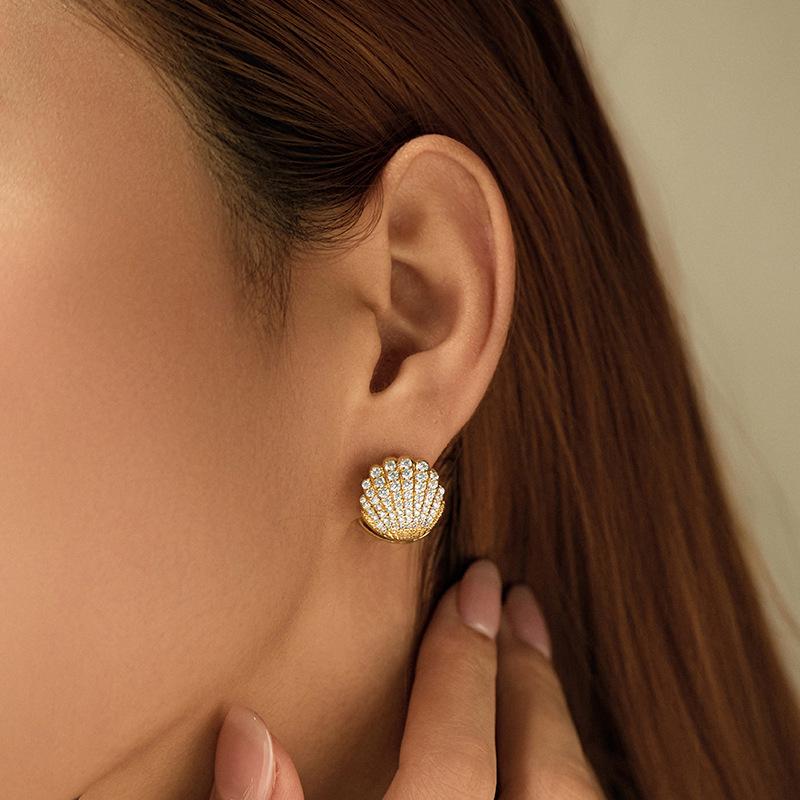 Women S Shell Zircon Inlaid Earrings Luxury Ocean Style Elegant Jewelry