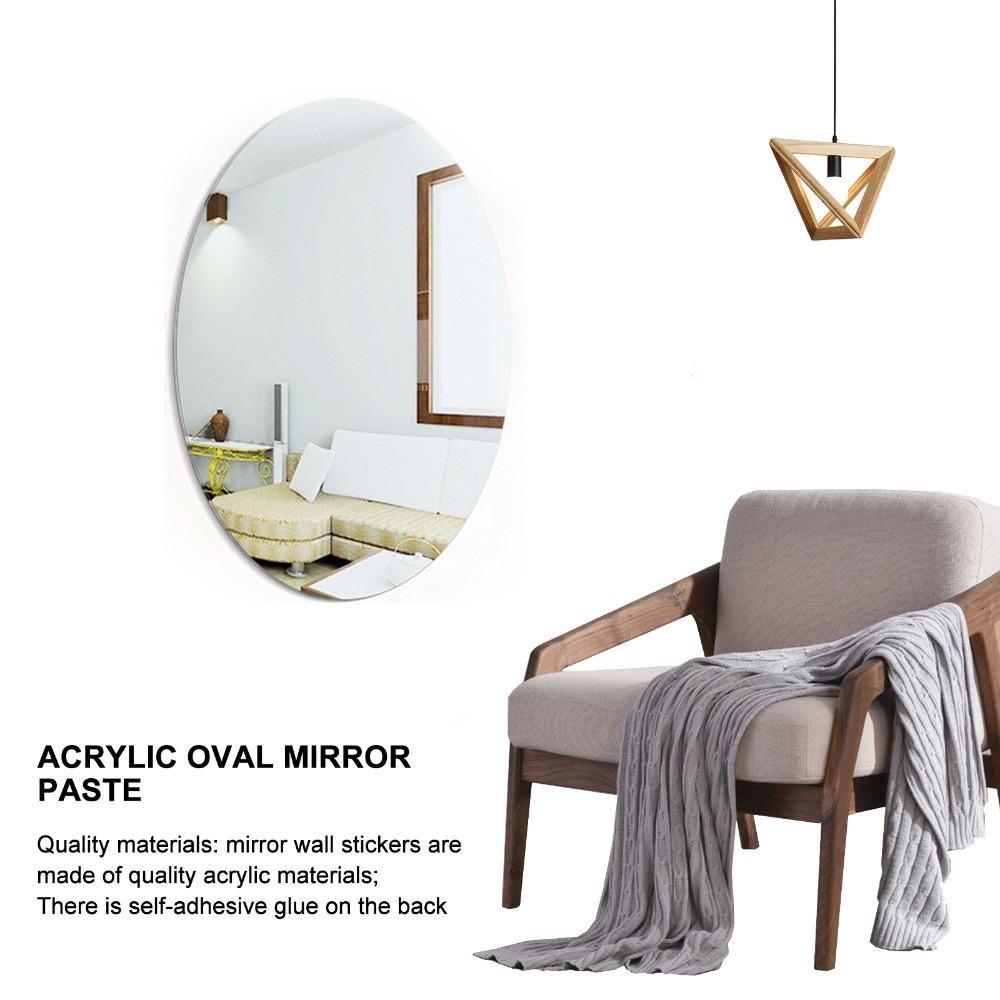slivery Oval Vanity Mirror 6.69×10.63in Self-Adhesive Mirror Stickers Makeup Application