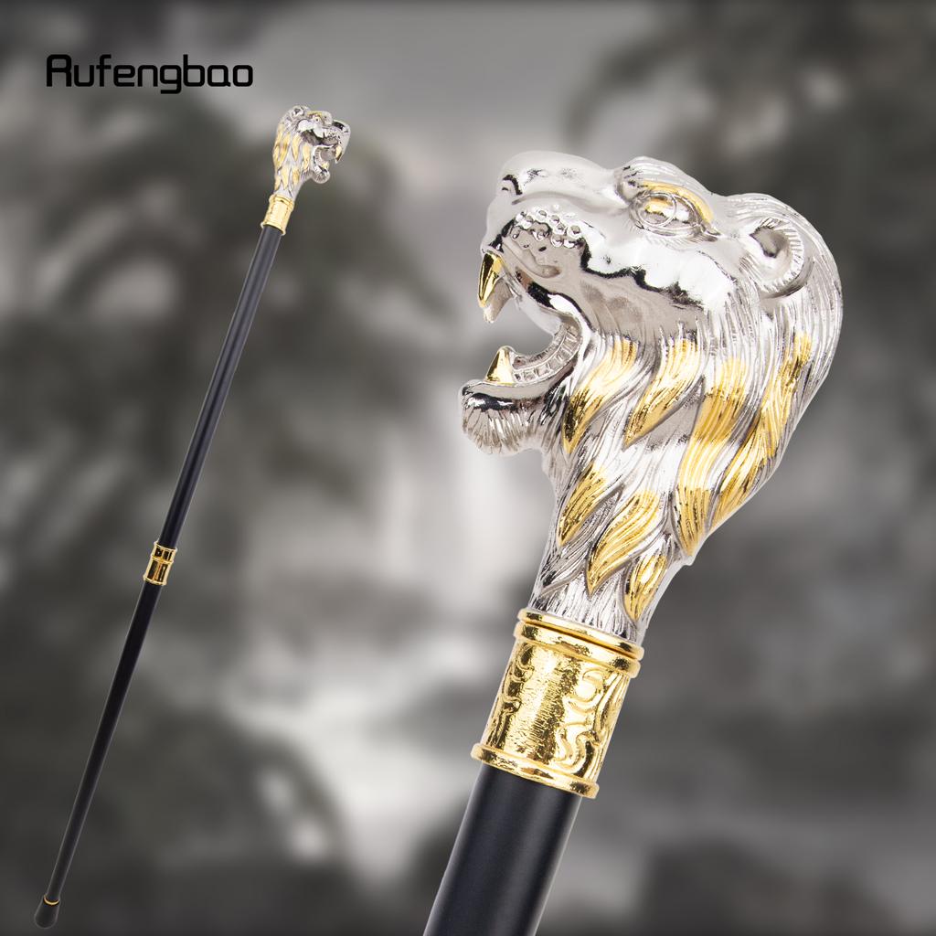 Golden White Lion Head with Mustache Fashion Walking Stick Decorative Cospaly Vintage Fashionable Walking Cane Crosier 94cm