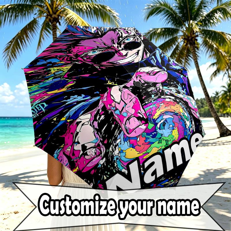 Custom Name Personalized Jujutsu Kaisen Print Umbrella, Auto Open Close, 8‑Rib Sturdy Frame, Commute Camping Hiking Use, Birthday Gift