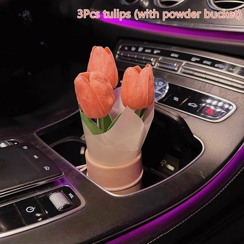 Креативное украшение салона автомобиля Милые поделки Орнаменты Автомобильный букет из тюльпанов Декоративные принадлежности Украшение центральной консоли автомобиля Подарки