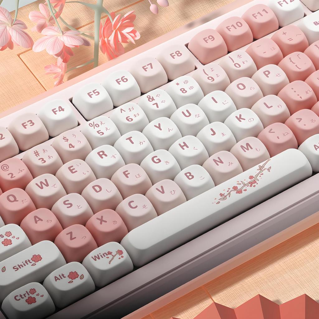 134 клавиши PBT Японский профиль MOA Сакура Розовые сублимированные колпачки для механической игровой клавиатуры с переключателями MX, Тема, 5-сторонняя