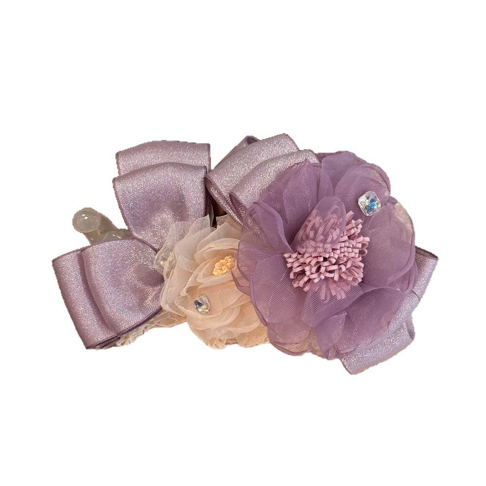 Elegant Flower Banana Clip Korean Style Women Ponytail Holder Purple Mesh Vertical Clip Banquet