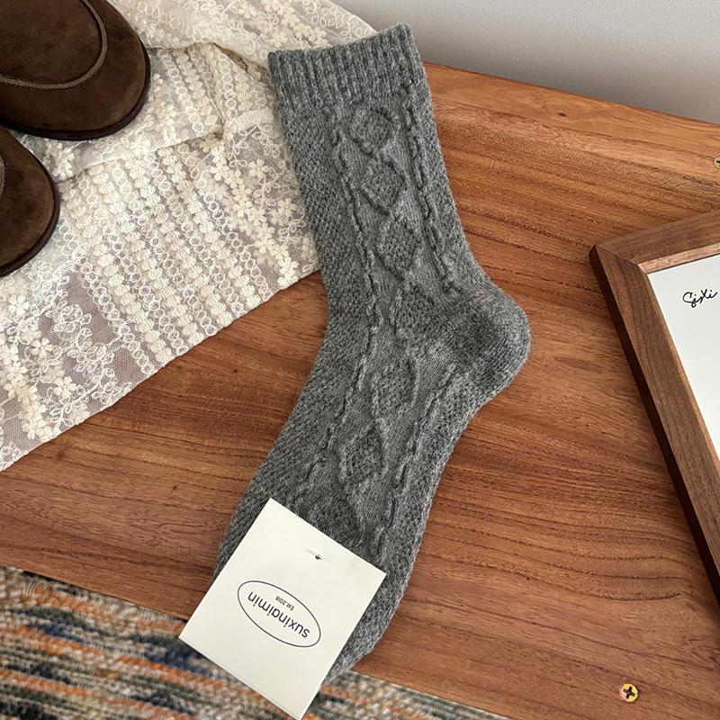 Winter Warm Wool Women Socks Solid Color Japanese Harajuku Retro Long Socks Women Girls Thermal Vintage Streetwear Crew Socks