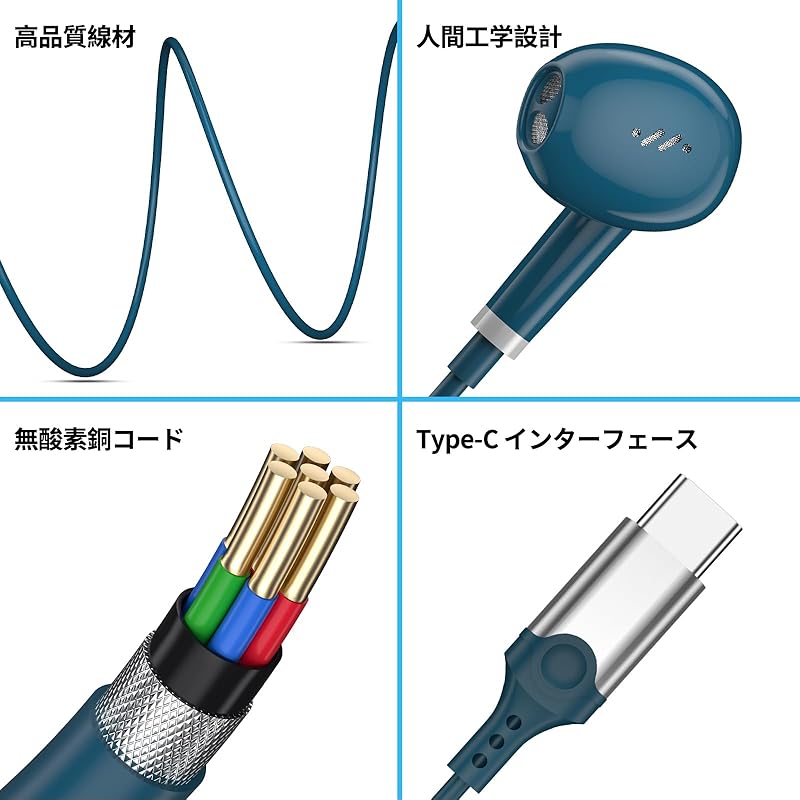 type c earphones wired with microphone earbud Type-C earphones Compatible iPhone16 Pro Max Plus/iPhone15/iPad/samsung/Google