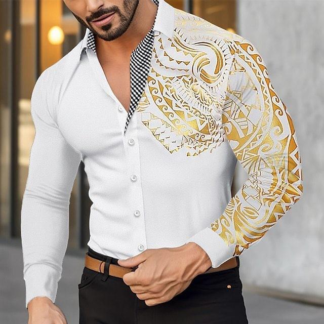 Men Long Sleeve Shirt With Embossed Print For Spring Casual And Street Style