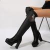 Женские толстые высокие каблуки черные длинные сапоги массивная платформа искусственная кожа сапоги металлическая лиса декор ботфорты обувь
