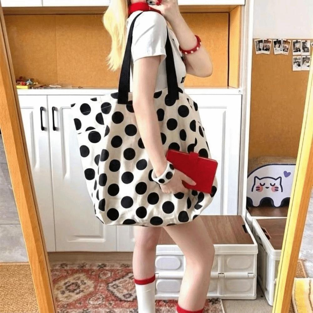 Large Capacity Polka Dot Tote Bag Oversized Carryall Bag Double-Sided Shoulder Bag Everyday Use