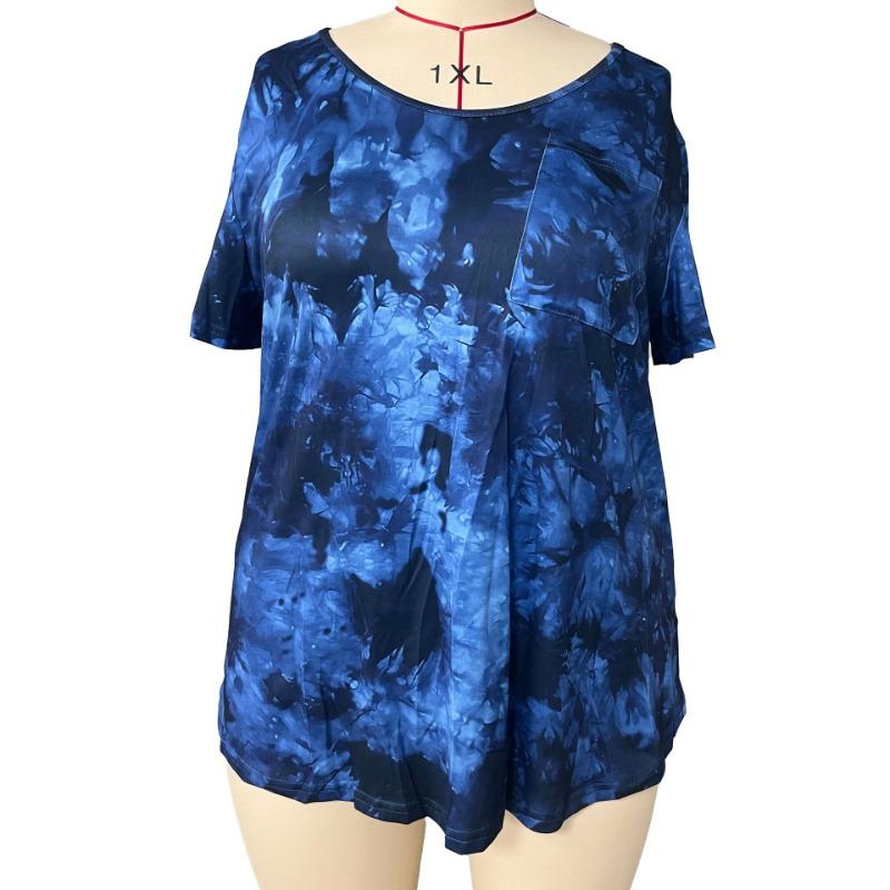 BITCED Летняя мода V-образный карман Tie-Dye женская футболка большого размера с коротким рукавом
