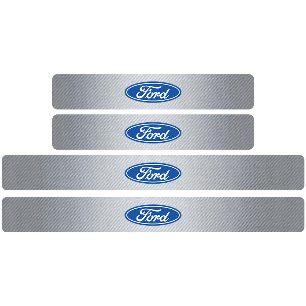 4Pcs Car Door Sill Carbon Fiber Badge Protector Stickers for Ford Edge ST Kuga Mustang Shelby Fiesta Mondeo Fusion Escape Taurus AOQ1