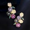 New Trendy Women S925 Silver Needle Colorful Zircon Plant Flower Earrings Luxury Gold Color Exaggerated Dangler Earings Gift