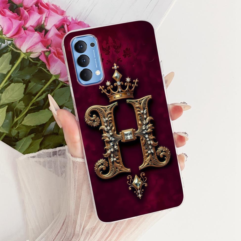 Transparent For Oppo Reno4 4G Case CPH2113 Luxury Crown A-Z Letters 2D Flat Pattern Soft Bumper For Oppo Reno 4 4G Phone Case