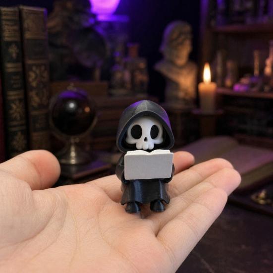 Фигурка Жнеца за чтением, Мини-статуэтка Жнеца из 3D-печати, Милый готический скелет-украшение для книжной полки, Рабочего стола, Полки, Декор для дома на Хэллоуин