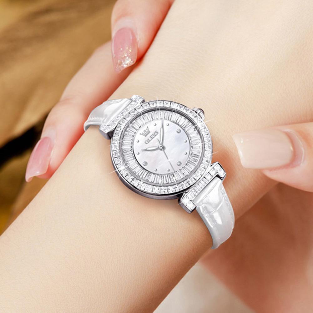 OLEVS 9983 Women's Watches Light Luxury Fashion Original Quartz Watch for Ladies Waterproof Leather Strap Luminous Diamond Dial