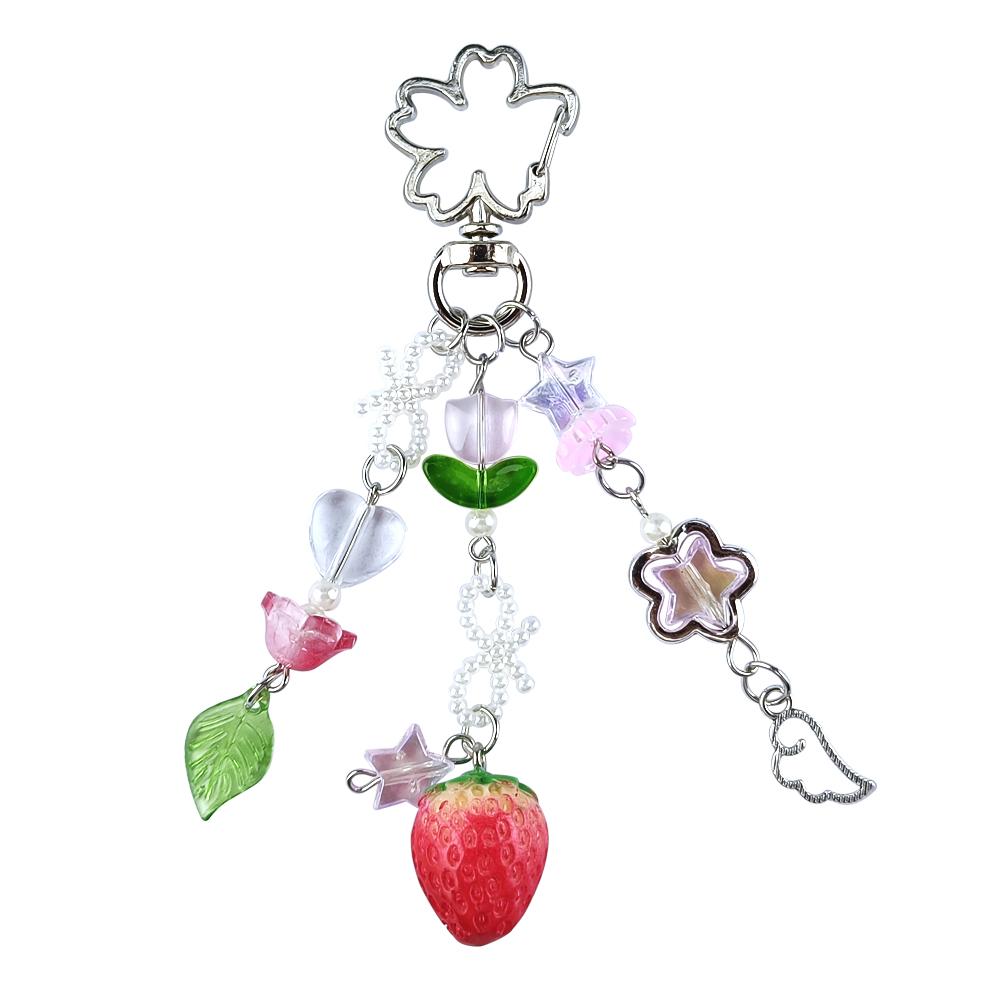 Lightweight Sweet Cute Strawberry Keychain Cellphone Charm Lanyard Lovely Fruits Bag Chain for Girls Aesthetic Jewelry Props