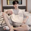 Letter Cotton Homewear for Men Summer Nightwear Shorts Short Sleeping Top Home Clothing Young Boy O Neck Pjs Loungewear Dropship