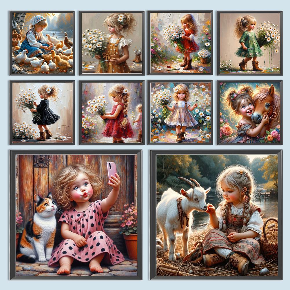 5D DIY Полный Круглый Дрель Алмазная Картина Девочка Набор Домашний Декор Искусство Ремесло 40x40см